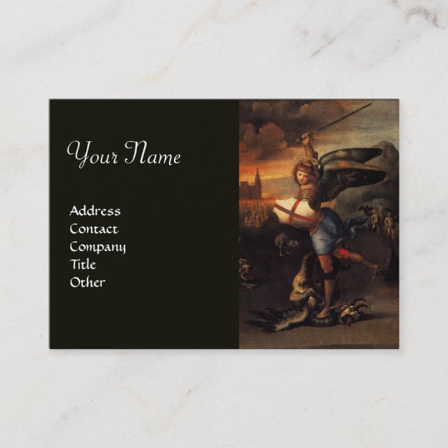 St Michael and the Dragon , monogram black Business Card (Front)