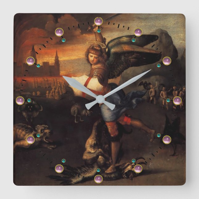 St Michael and the Dragon Square Wall Clock (Front)