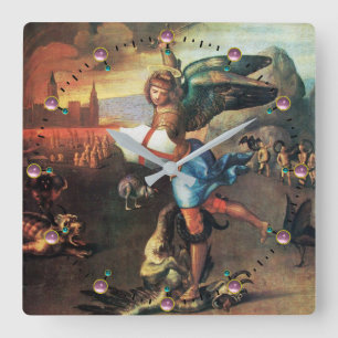 St Michael and the Dragon Square Wall Clock