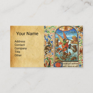 ST. MICHAEL ARCHANGEL AND DRAGON Flemish Miniature Business Card