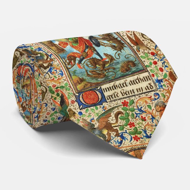 ST. MICHAEL ARCHANGEL AND DRAGON Flemish Miniature Tie (Rolled)