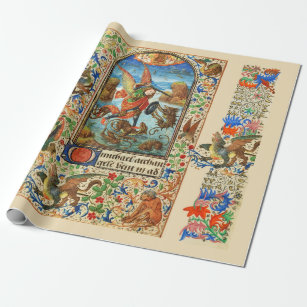 ST. MICHAEL ARCHANGEL AND DRAGON Flemish Miniature Wrapping Paper