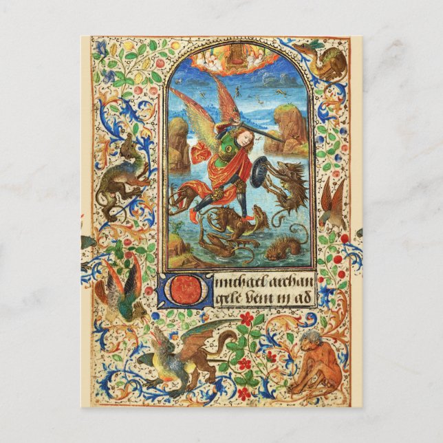 ST. MICHAEL ARCHANGEL AND DRAGON Flemish Prayer Holiday Postcard (Front)