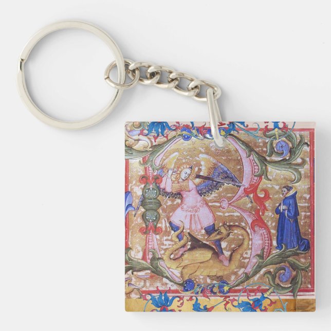 St. Michael Archangel and Dragon Prayer Parchment Keychain (Front)