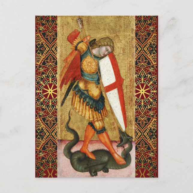 St. Michael Archangel and Dragon Sienese Holiday Postcard (Front)