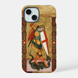 St. Michael Archangel and Dragon Sienese Prayer iPhone 15 Case
