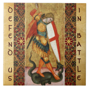 St. Michael Archangel and Dragon Sienese Tile