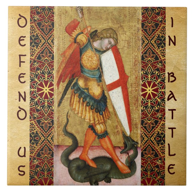 St. Michael Archangel and Dragon Sienese Tile (Front)