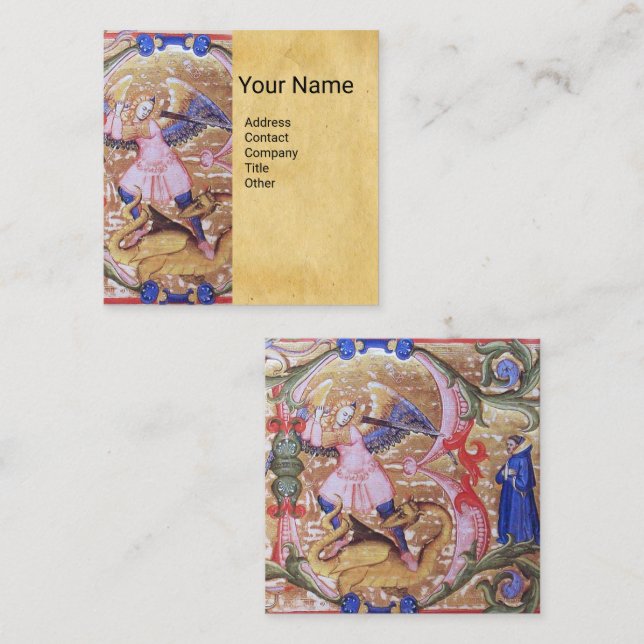St. Michael Archangel Antique Parchment Monogram B Square Business Card (Front/Back)