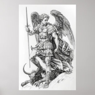 St. Michael Archangel Defeating Demon Poster