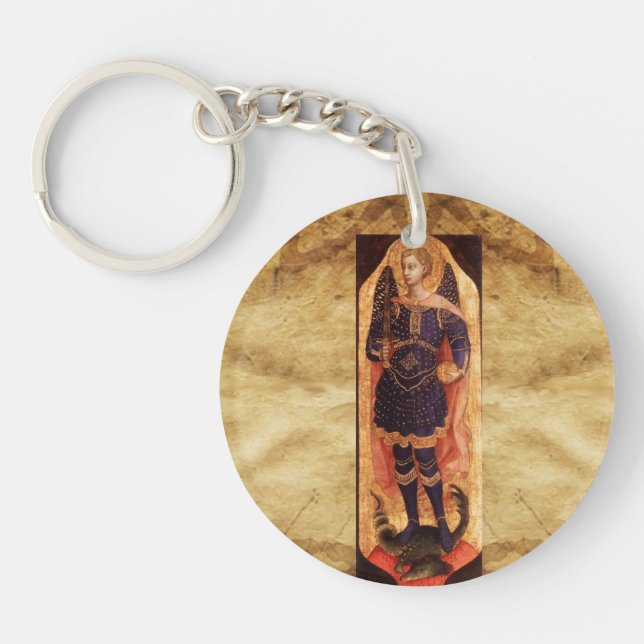 ST MICHAEL ARCHANGEL WITH DRAGON Prayer Parchment Keychain (Front)