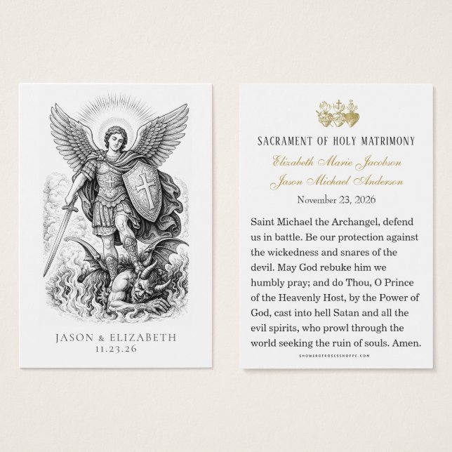St. Michael Catholic Wedding Prayer Cards (Devant & derrière)