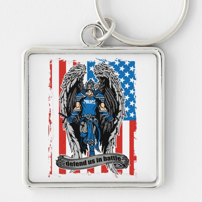St. Michael Defend Us in Battle Police Keychain (Front)