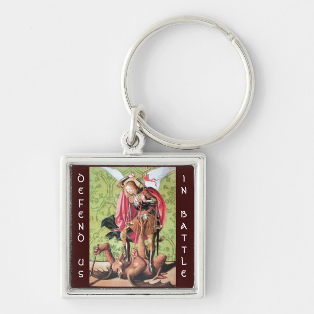 ST. MICHAEL ,DRAGON AND JUSTICE,green red brown Keychain (Front)