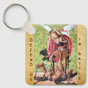 ST. MICHAEL,DRAGON AND JUSTICE,Green Red Brown Keychain