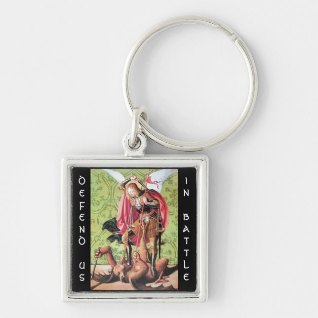 ST. MICHAEL ,DRAGON AND JUSTICE,green red brown Keychain (Front)