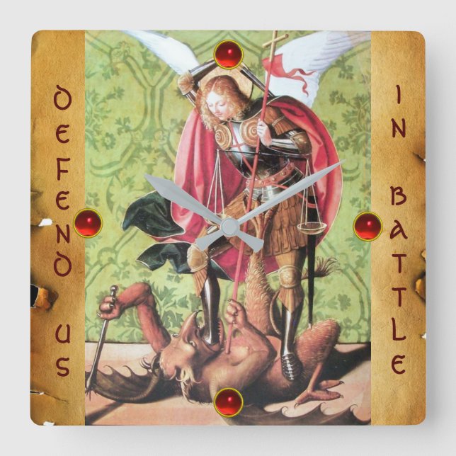 ST. MICHAEL ,DRAGON AND JUSTICE Parchment Square Wall Clock (Front)