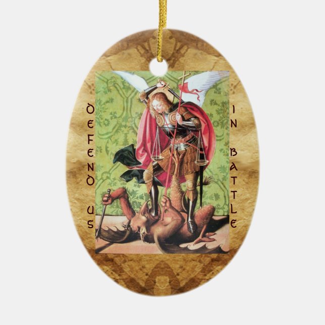 ST. MICHAEL ,DRAGON AND JUSTICE Prayer Ceramic Ornament (Front)