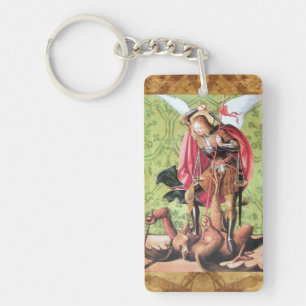 ST. MICHAEL ,DRAGON AND JUSTICE Prayer Parchment Keychain