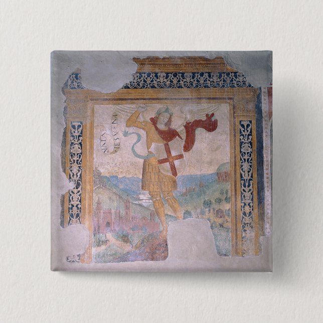 St. Michael (fresco) 2 Inch Square Button (Front)