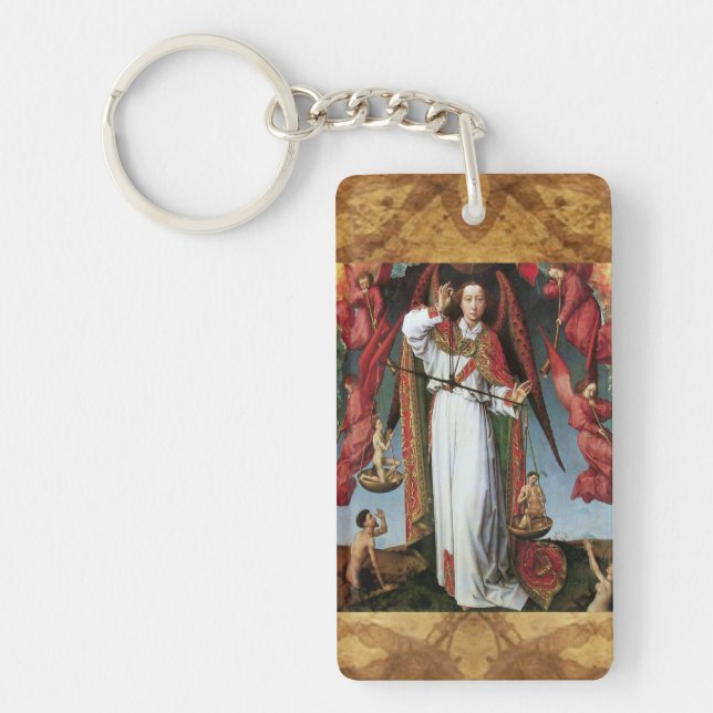 ST. MICHAEL IN THE LAST JUDGEMENT prayer parchment Keychain (Front)