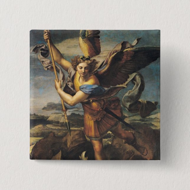 St. Michael Overwhelming the Demon, 1518 2 Inch Square Button (Front)