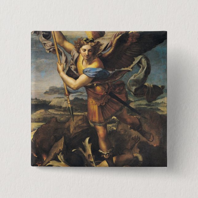 St. Michael Overwhelming the Demon, 1518 2 Inch Square Button (Front)