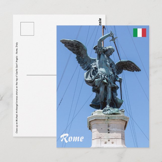 St Michael statue - Castel Sant'Angelo top, Rome Postcard (Front/Back)