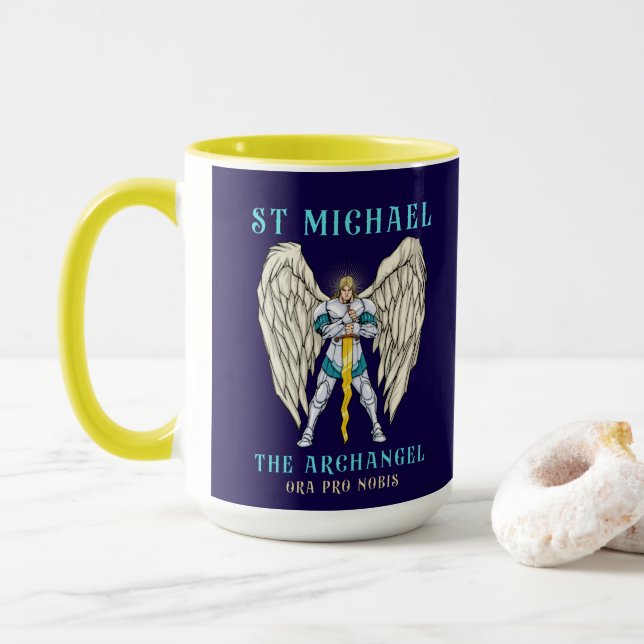 St Michael The Archangel Catholic Prayer Mug (With Donut)