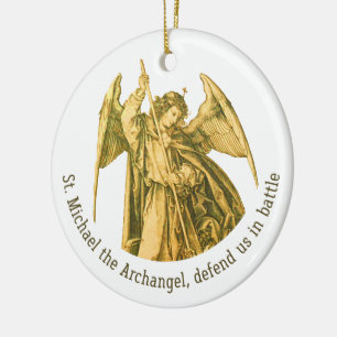 St. Michael the Archangel Gold Medieval Angel  Ceramic Ornament