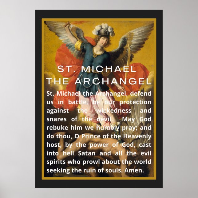 St. Michael the Archangel Prayer with White Text Poster (Front)