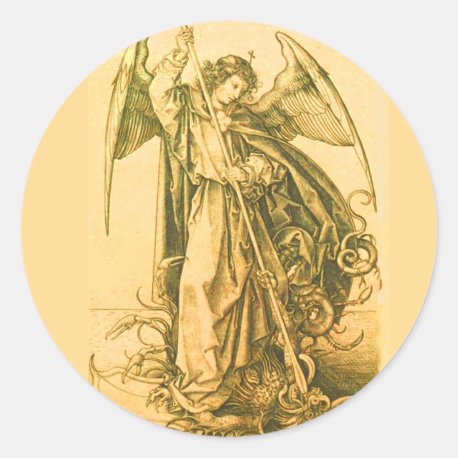 St. MIchael the Archangel Slaying Satan Classic Round Sticker (Front)