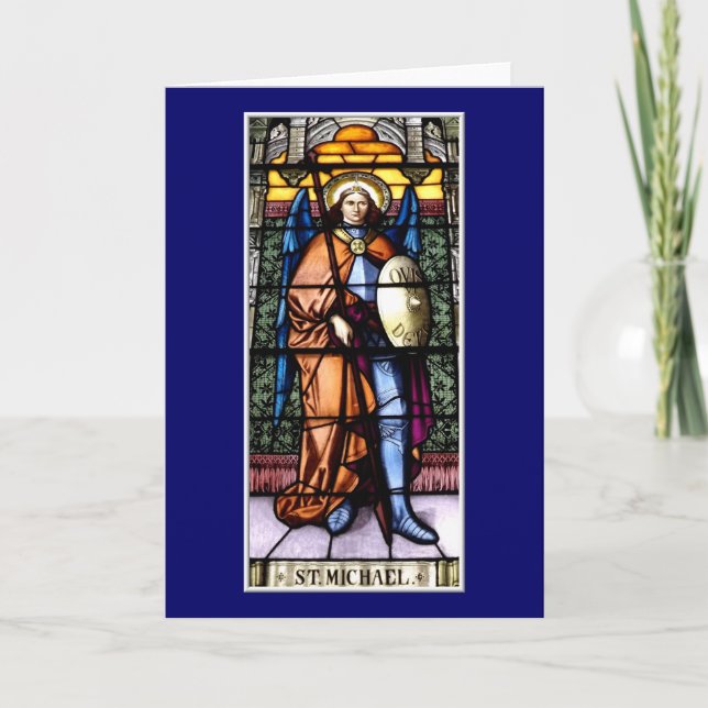 St. Michael The Archangel Stained Glass Window Holiday Card (Front)