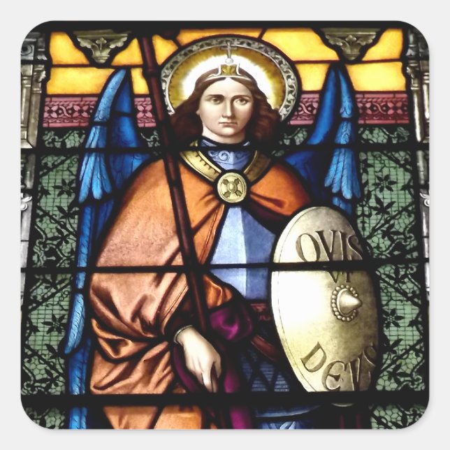 St. Michael The Archangel Stained Glass Window Square Sticker (Front)