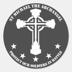 St Michael The Archangel - White Stencil Classic Round Sticker