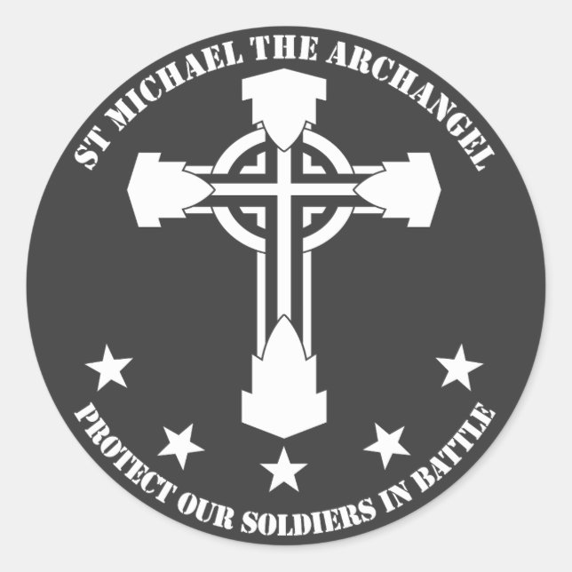 St Michael The Archangel - White Stencil Classic Round Sticker (Front)
