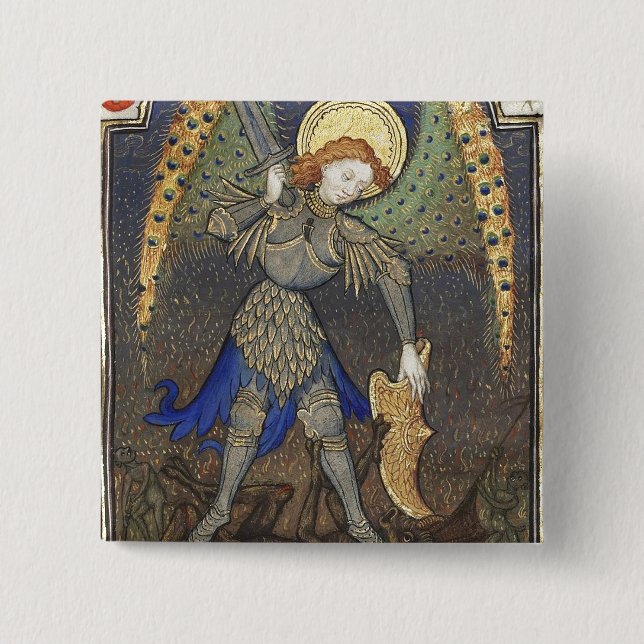 St. Michael the Archangel with Devil 2 Inch Square Button (Front)