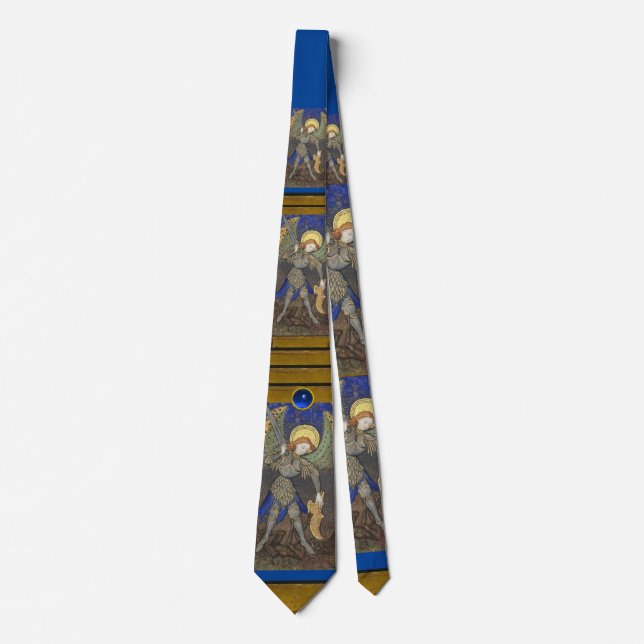 St. Michael the Archangel with Devil ,Blue Topaz Tie (Front)