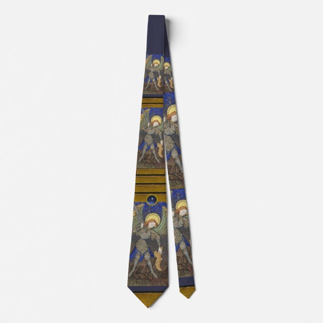St. Michael the Archangel with Devil ,Blue Topaz Tie (Front)