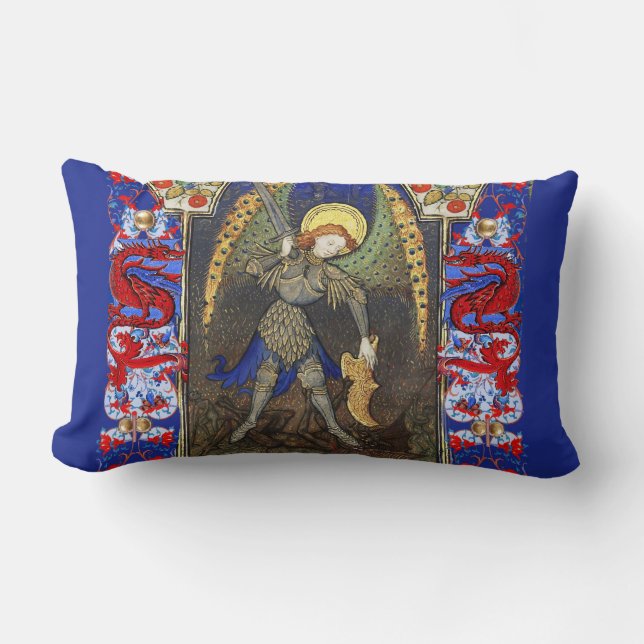 St. Michael the Archangel with Devil , Red Dragons Lumbar Pillow (Front)