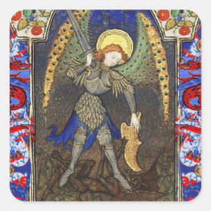 St. Michael the Archangel with Devil , Red Dragons Square Sticker