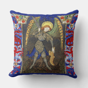 St. Michael the Archangel with Devil , Red Dragons Throw Pillow