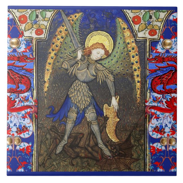 St. Michael the Archangel with Devil , Red Dragons Tile (Front)