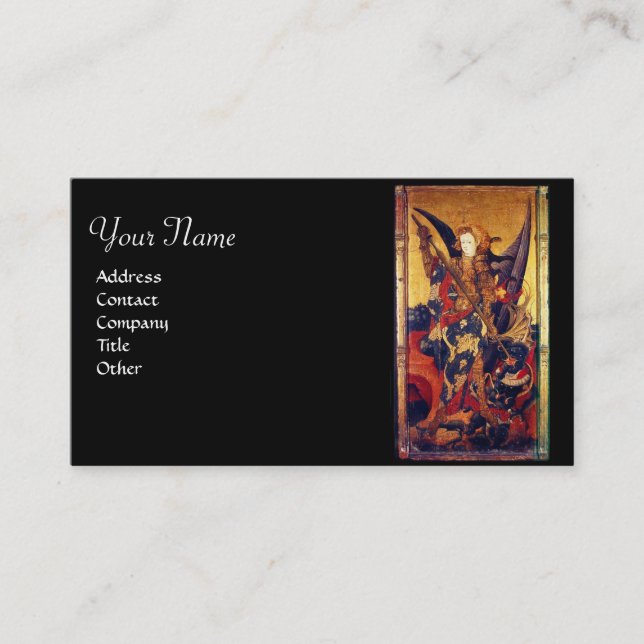 St. Michael Vanquishing Devil as Medieval Knight Business Card (Front)