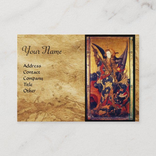 St. Michael Vanquishing Devil as Medieval Knight Business Card (Front)