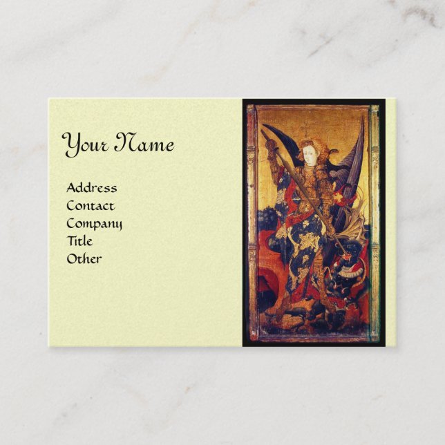 St. Michael Vanquishing Devil as Medieval Knight Business Card (Front)