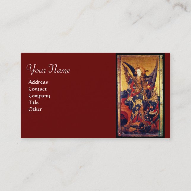 St. Michael Vanquishing Devil as Medieval Knight Business Card (Front)