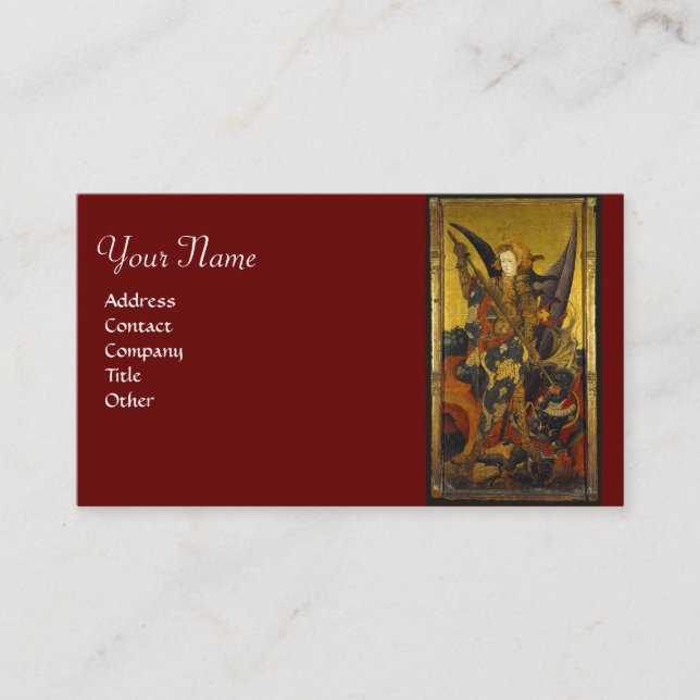St. Michael Vanquishing Devil as Medieval Knight Business Card (Front)