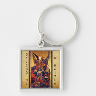 St Michael Vanquishing Devil as Medieval Knight Keychain