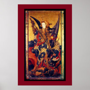 St Michael Vanquishing Devil as Medieval Knight Poster